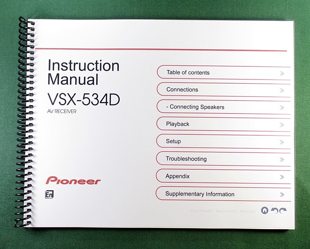 Pioneer VSX-534D Instruction Manual: Full Color 101 Pages & Protective Covers