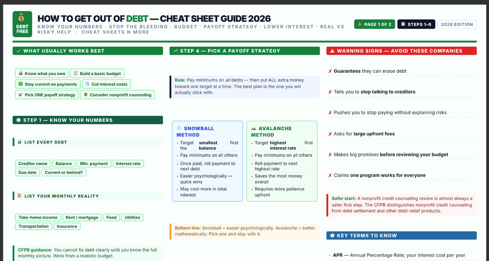How To Get Out Of Debt Cheat Sheet Guide in 2026 Laminated Print