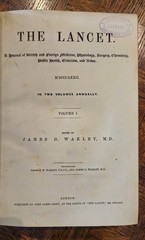 1872 Volume #1 of “The Lancet” medical journal, leather bound