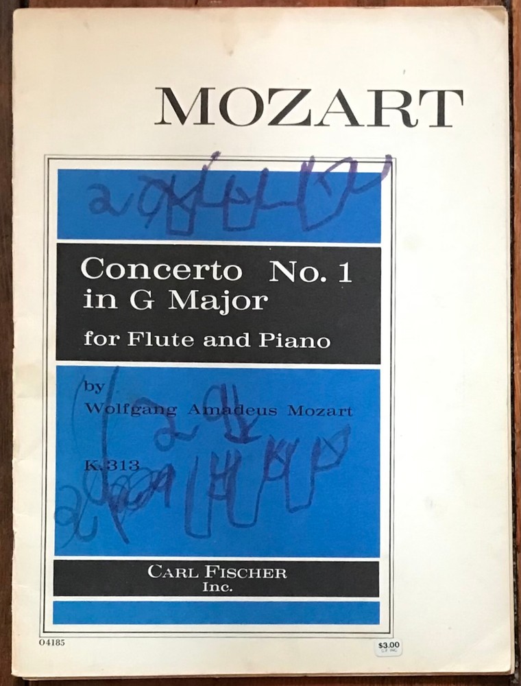MOZART “CONCERTO #1 IN G MAJOR FOR FLUTE AND PIANO” PB SCORE VG W/ FLUTE PART