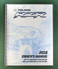 2018 Polaris RZR XP 1000 High Lifter Owner’s Manual: 173 pages & Clear Covers!